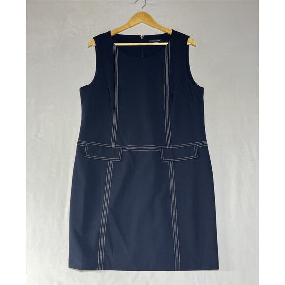 Tommy Hilfiger Shift Dress Size 16 Blue Contrast Stitch Sleeveless Career Work - Picture 1 of 9